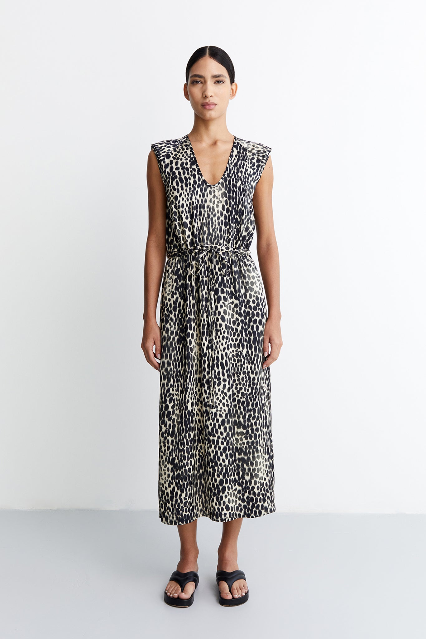 Sabrina Vegan Silk Dress Large - Two Remaining / Ivory/Black Multi Sabrina Vegan Silk Dress Large - Two Remaining / Ivory/Black Multi